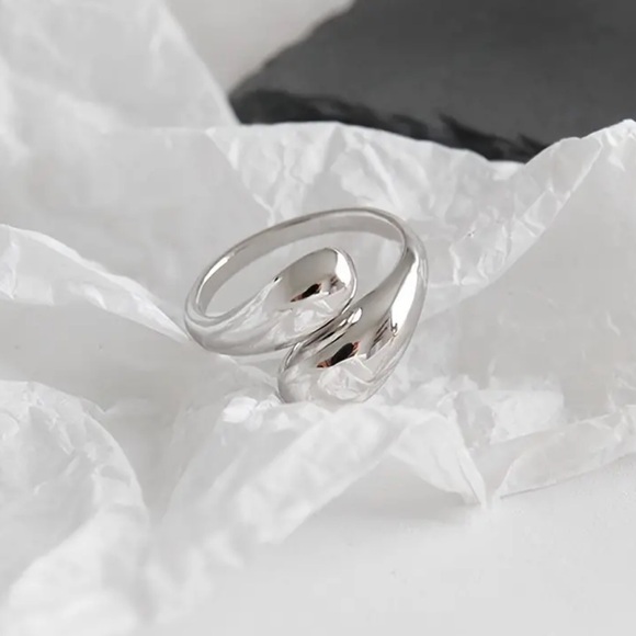 NEW Silver Minimalistic Water Drop Sterling Silver Open Ring One Size Modern - Picture 5 of 7